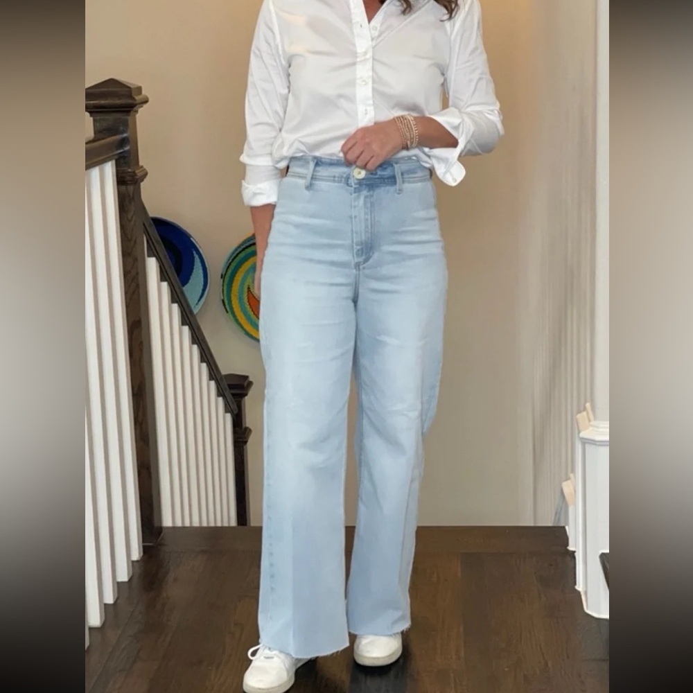 Oat New York Wide Leg High Waist Utility Pocket Raw Hem Jeans size 10/30 - Picture 4 of 12